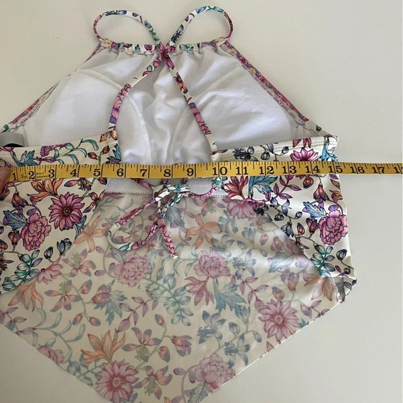 Kenneth Cole Reaction Bikini Top Halter Top Small Adjustable Tie Straps Floral - Picture 5 of 9